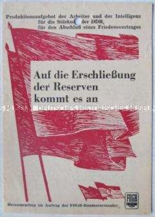 Propagandablatt des FDGB mit Auszügen aus einer Rede von Herbert Warnke zur Produktionssteigerug
