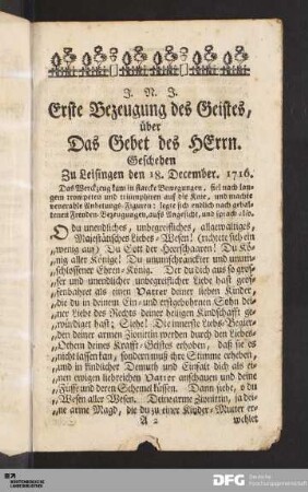 Erste Bezeugung des Geistes, über Das Gebet des Herrn.