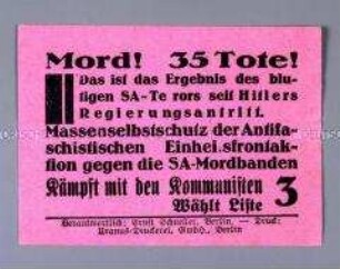 Klebezettel der KPD zur Reichstagswahl 1933