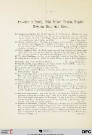 Arbeiten in Email, Gold, Silber, Bronze, Kupfer, Messing, Zinn und Eisen (Nr. 424-500)