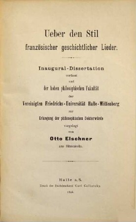 Über den Stil französischer geschichtlicher Lieder