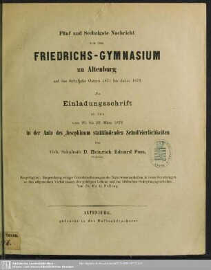 65.1871/72: Nachricht von dem Herzoglichen Friedrichs-Gymnasium zu Altenburg : über das Schuljahr Ostern ... bis Ostern ...