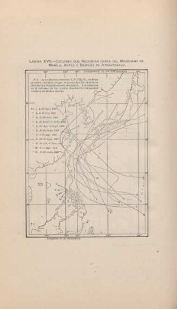 Lámina XVII. Ciclones que recurvan cerca del meridiano de Manila, antes ò después de atravesarlo