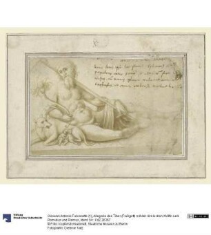 Allegorie des Tiber (Flußgott) mit der römischen Wölfin und Romulus und Remus