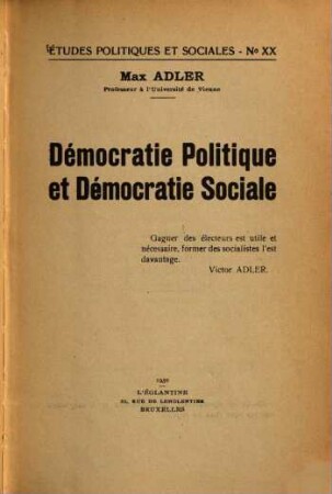 Démocratie Politique et Démocratie Sociale