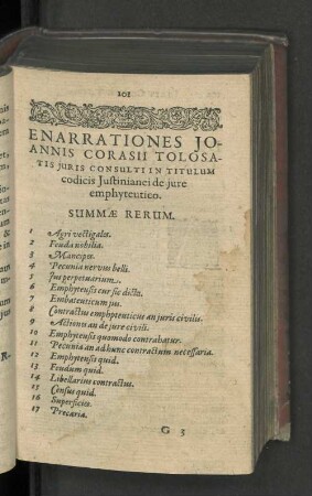 Enarrationes Joannis Corasii Tolosatis juris Consulti in Titulum codicis Justinianei de jure emphyteutico