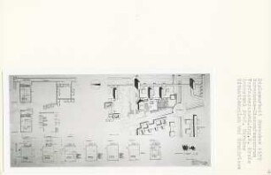Warenhaus-Einkaufszentrum, Berlin-Mitte (Diplomarbeit bei Bernhard Hermkes): Lageplan 1:1000, Grundrisse Warenhaus 1. - 2. Kellergeschoss, 1. - 6. Obergeschoss und Dachgeschoss 1:500