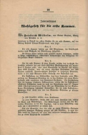 Interimistisches Wahlgesetz für die erste Kammer.