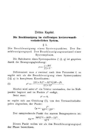 Drittes Kapitel - Die Beschleunigung im einförmigen kreisverwandt-veränderlichen System.