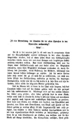 Ist eine Vermehrung der Stunden für die alten Sprachen in den Gymnasien nothwendig? Nein!