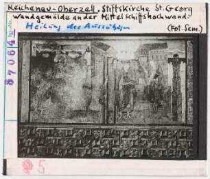 Reichenau, Oberzell, St. Georg: Wandgemälde an der Mittelschiffs-Hochwand, Heilung des Aussätzigen
