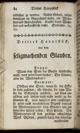 Drittes Hauptstück, von dem seligmachenden Glauben.