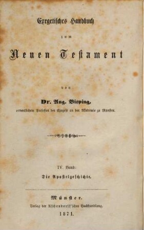 Exegetisches Handbuch zum Neuen Testament, 4. Erklärung der Apostelgeschichte