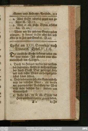 Epistel am XVII. Sonntage nach Trinitatis. Ephes. IV, 1 - 6.