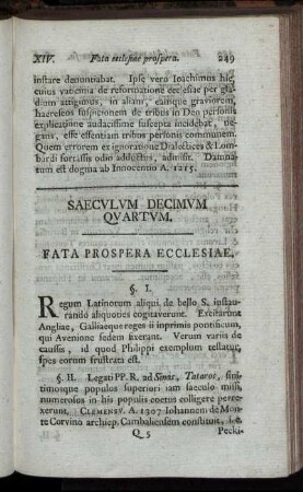 Saeculum Decimum Quartum. Fata Prospera Ecclesiae.