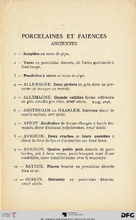 Porcelaines Et Faiences (Nr. 1-82)