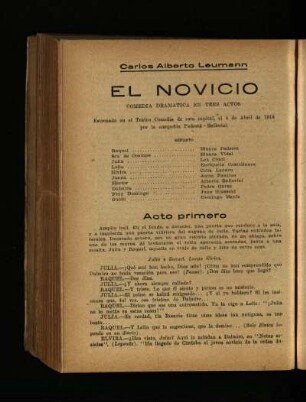 El novicio : comedia dramática en tres actos