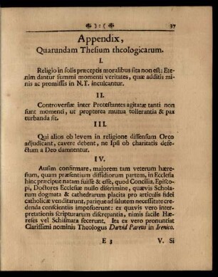 Appendix, Quarundam Thesium theologicarum