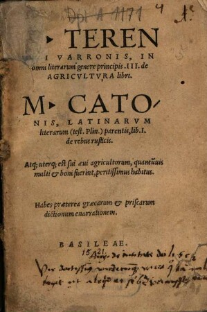 Marci Terentii Varronis, In omni literarum genere Principis. III. de Agricvltvra libri