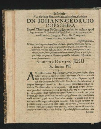 Inscriptio. Dn. Johann-Georgio Dorscheo. § 1. - 47.