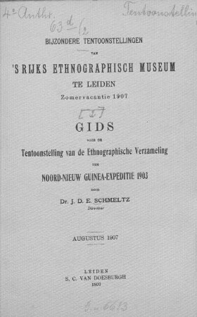 Gids voor de tentoonstelling van voorwerpen afkomstig van de Noord-Nieuw Guineaexpeditie onder leiding van Prof. A. Wichmann, Utrecht