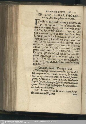In die S. Bartholomaei Apostoli, Lucae 22