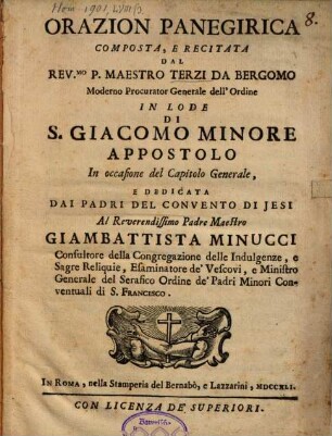 Orazion panegir. in lode di S. Giacomo Minore apostolo