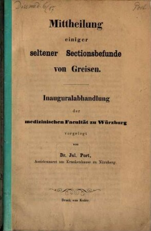 Mittheilung einiger seltener Sectionsbefunde von Greisen