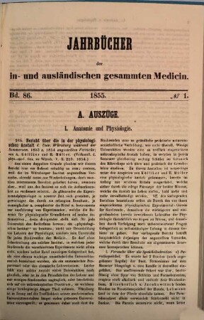 Schmidt's Jahrbücher der in- und ausländischen gesammten Medicin. 86. 1855
