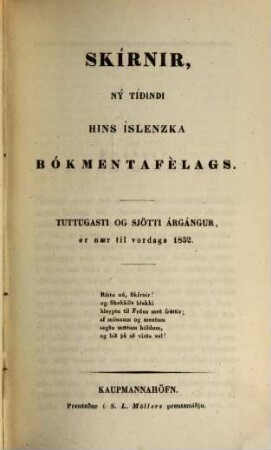 Skírnir : tímarit hins islenska bókmenntafélags. 1852