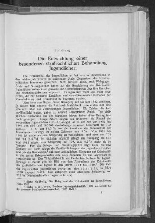 Einleitung. Die Entwicklung einer besonderen strafrechtlichen Behandlung Jugendlicher.