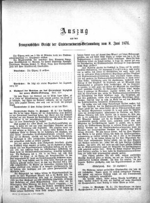 Auszug aus dem amtlichen stenographischen Bericht über die Sitzung der Stadtverordneten-Versammlung am 8. Juni 1876