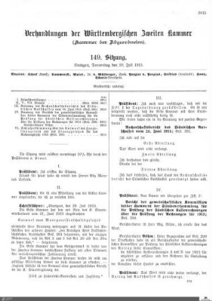 149. Sitzung, Stuttgart, 29.7.1915