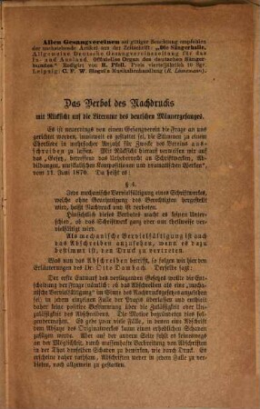 Verzeichniss von mehrstimmigen Gesängen für Gesangvereine, Kirchenchöre & Liedertafeln im Verlag von C. F. W. Siegel