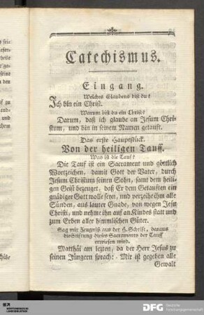 Das erste Hauptstück. Von der heiligen Tauff.