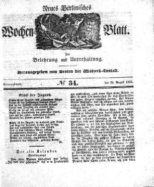 No. 34, Sonnabend, den 22.August 1835