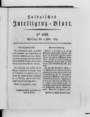 5tes Stück, Ausgabe vom 3. Febr. 1809