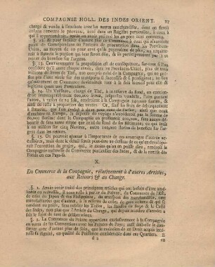 X. Du commerce de la Compagnie, rélativement à d'autres articles, aux retours & au change