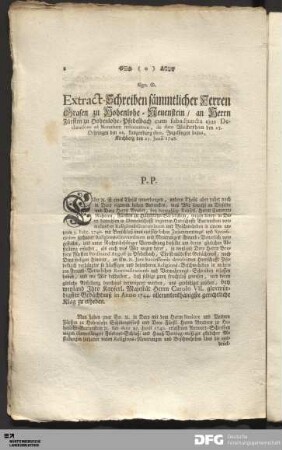 Extract-Schreiben sämmtlicher Herren Grafen zu Hohenlohe-Neuenstein...