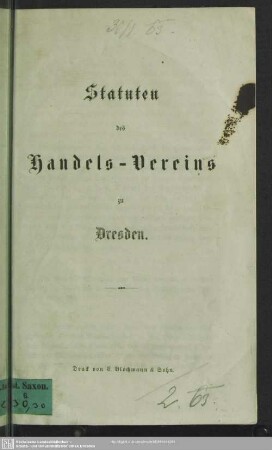 Statuten des Handels-Vereins zu Dresden
