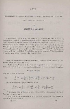Risoluzione per serie delle equazioni quadrinomie della forma ... .