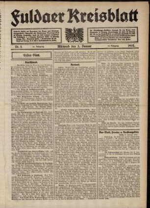 Erste Ausgabe vom Mittwoch, den 03. Januar 1912.