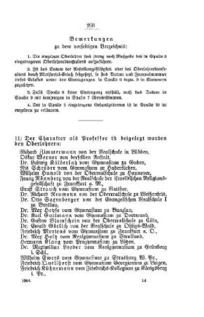 Der Charakter als Professor ist beigelegt worden den Oberlehrern : [D. Höhere Lehranstalten]