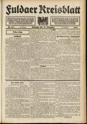 Erste Ausgabe vom Dienstag, den 18. November 1913.