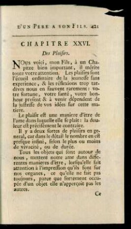 Chapitre XXVI. Des Plaisirs