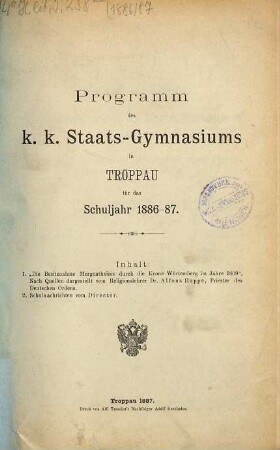 Programm des Staats-Gymnasiums in Troppau. 1886/87