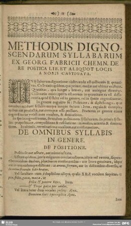 Methodus Dignoscendarum Syllabarum Ex Georg. Fabricii Chemn. De Re Poetica Lib. Et Aliquot Locis A Nobis Castigata