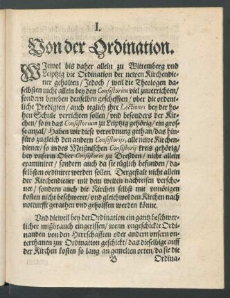 I. Von der Ordination.