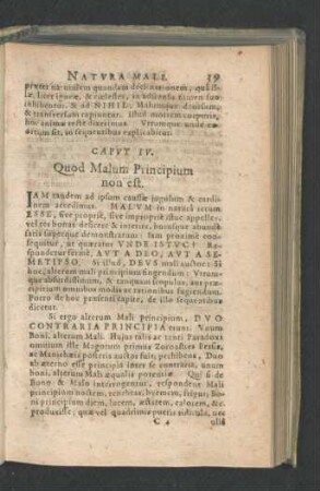 Caput IV. Quod Malum Principium non est.