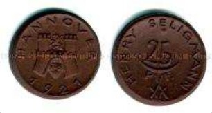 Porzellan-Notmünze (Böttgersteinzeug) von Henry Seligmann im Wert von 25 Pfennig